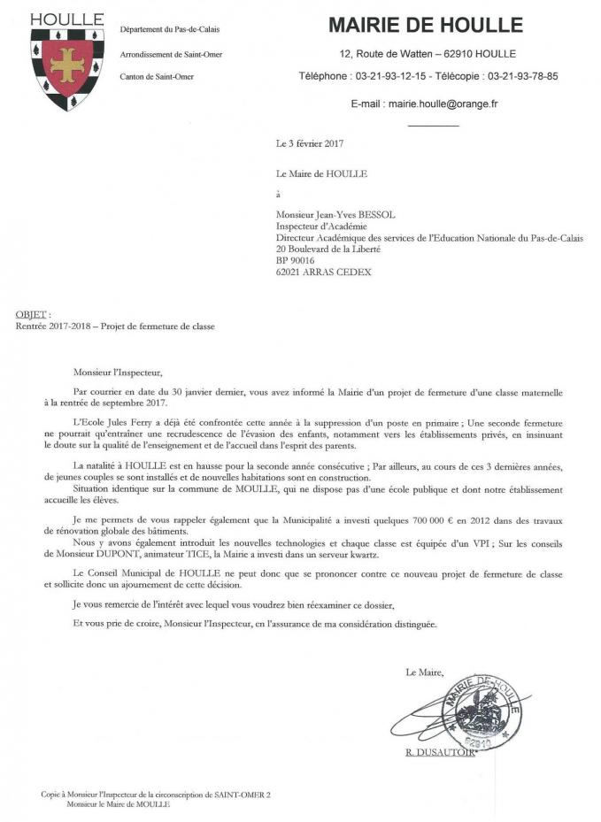 Courrier reponse projet de fermeture