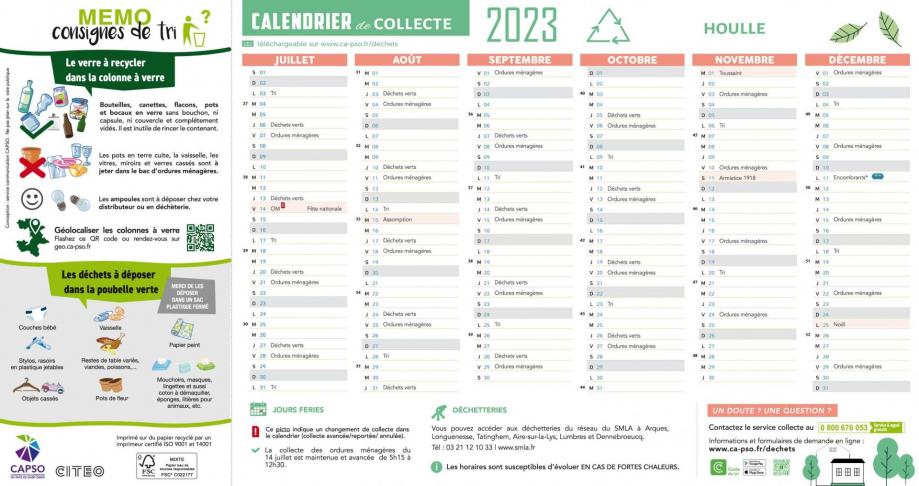 Houlle calendrier de collecte 2023 2