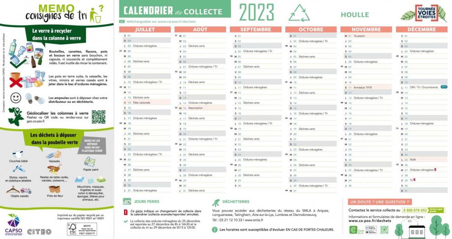 Houlle ve calendrier de collecte 2023 2