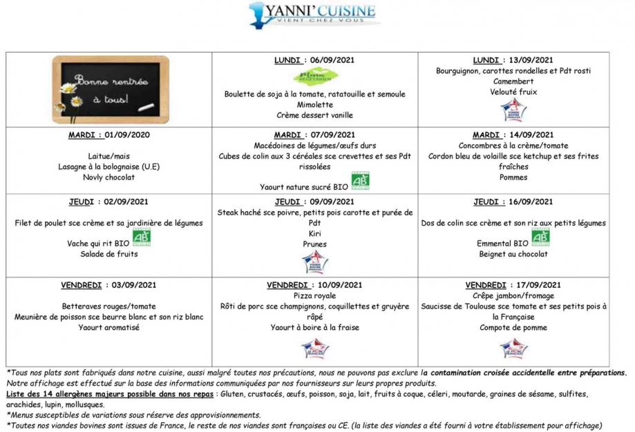 Les Menus De La Cantine Scolaire
