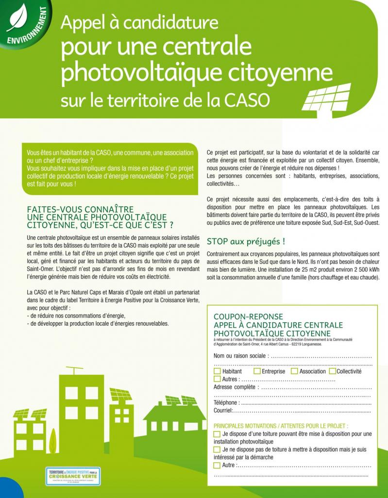 Appel a candidature centrale photovoltaique citoyenne