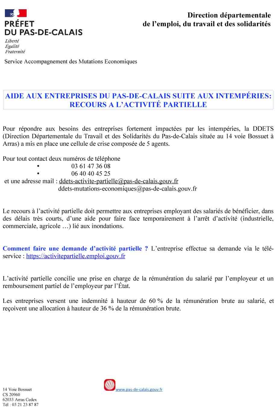 Communication ddets note intemperies