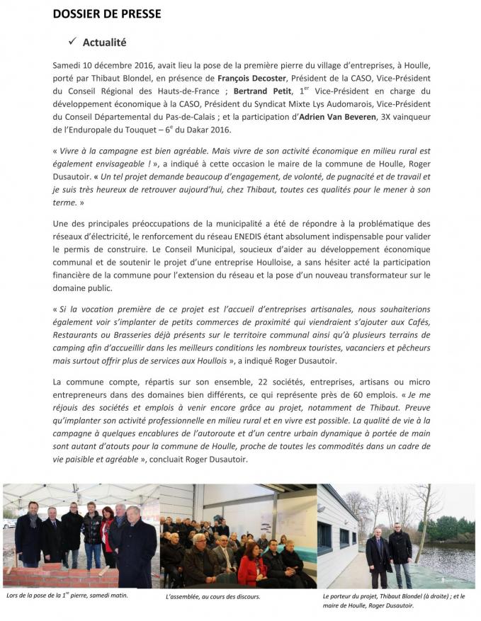 Dossier de presse 1re pierre village entreprises houlle 2