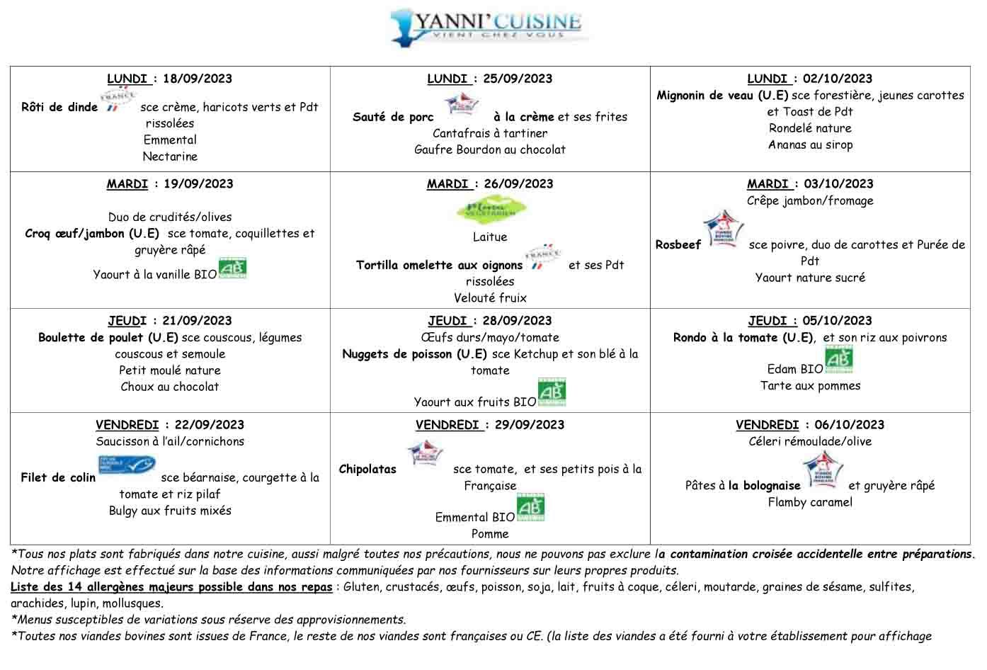 Menu scolaire rentree septembre 2023 2
