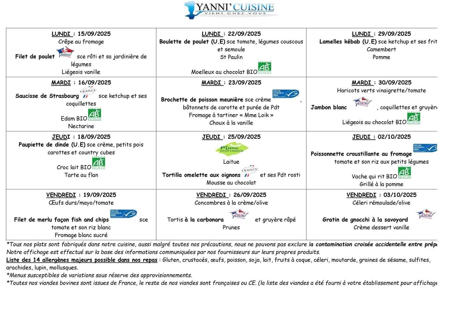 Menus du 15 sept au 3 oct