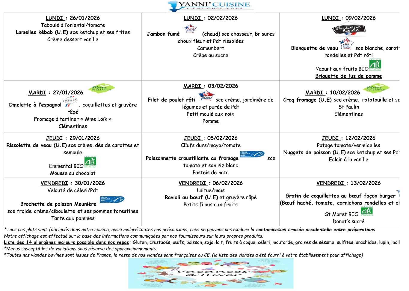 Menus du 26 janv au 13 fev 2026