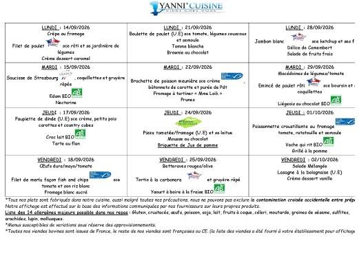 Menus septembre octobre 2